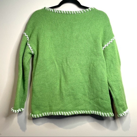 SUNDANCE Green & White Lambswool Blend Boxy Pullover Sweater - Sz Small - Picture 5 of 7